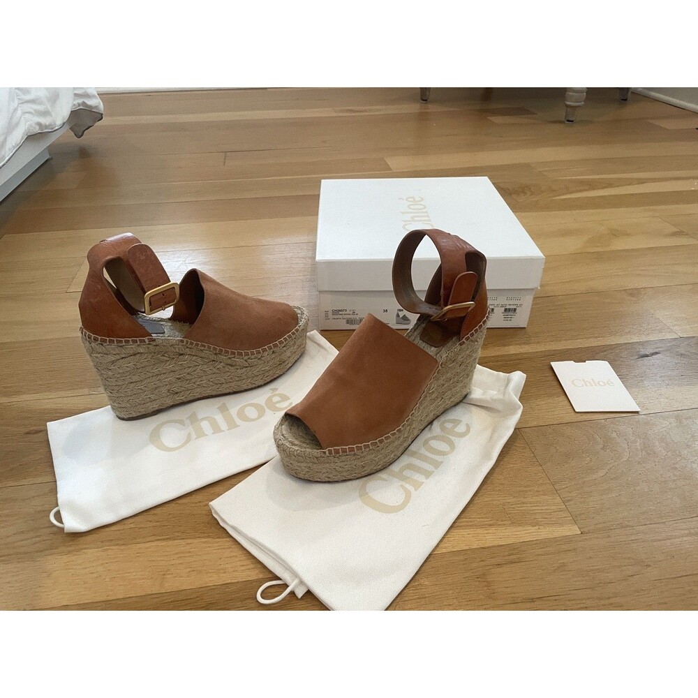 AUTHENTIC CHLOE SUEDE LEATHER ESPADRILLE PLATFORM SANDALS- EU 38 GUC! - Picture 5 of 12